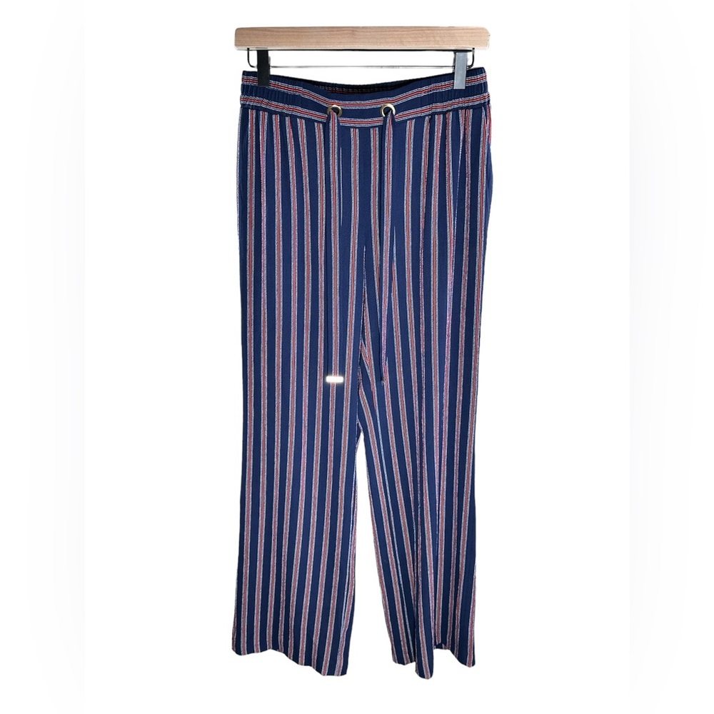 Micheal Kors Flowy Red and Blue Striped Drawstring Pants SZ S